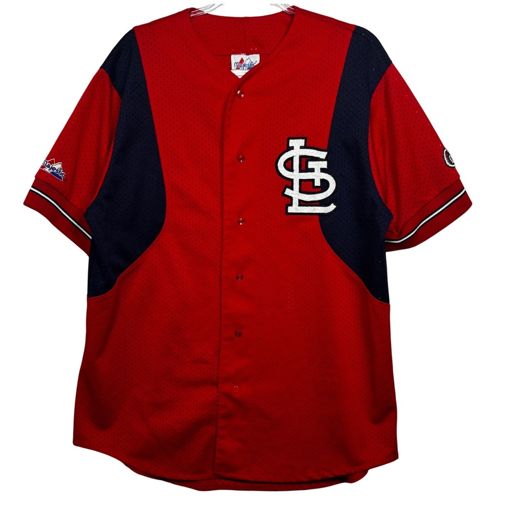 Majestic St Louis Cardinals Baseball Jersey Mens XL Red‎ Navy Mesh Shirt USA